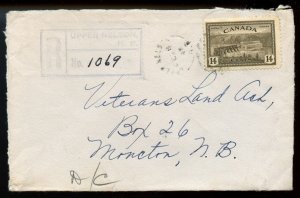 ?UPPER NELSON, N.B. split ring Registered 1947 Peace issue cover Canada