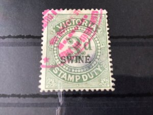 Australia Victoria  Vintage Swine  Revenue Stamp on stock card Ref  56846 