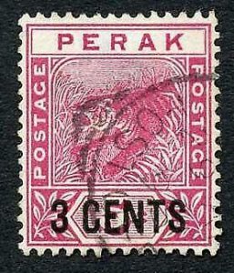Perak SG65 3 cents on 5c rose fine used cat 7 pounds