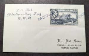 1941 Gibraltar Cover Last Mail to Hong Kong to Kui Fat Soon 2