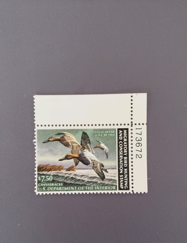 RW49, Canvasbacks, Mint OGNH, VF, w/Plate #, CV $45.00