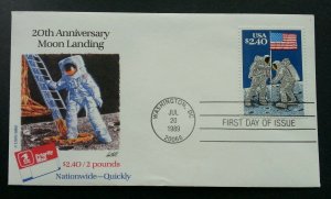 USA US Moon Landing 20th Anniversary 1989 Space Astronomy Flag Astronaut (FDC)