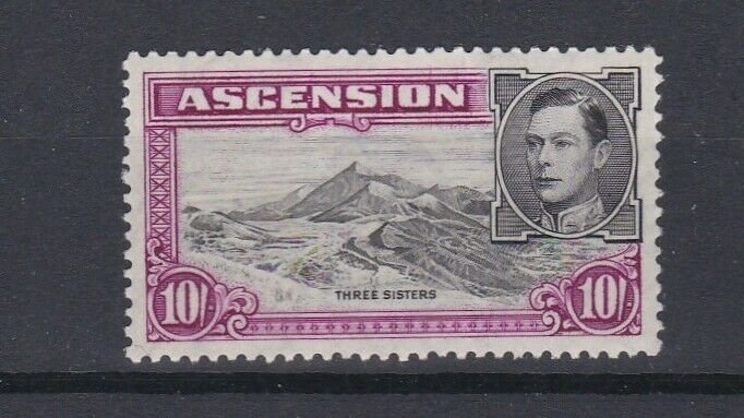 ASCENSION  1938  S G 47  10/- BLACK  &  BRIGHT PURPLE  PERF 131/2 MNH CAT £110