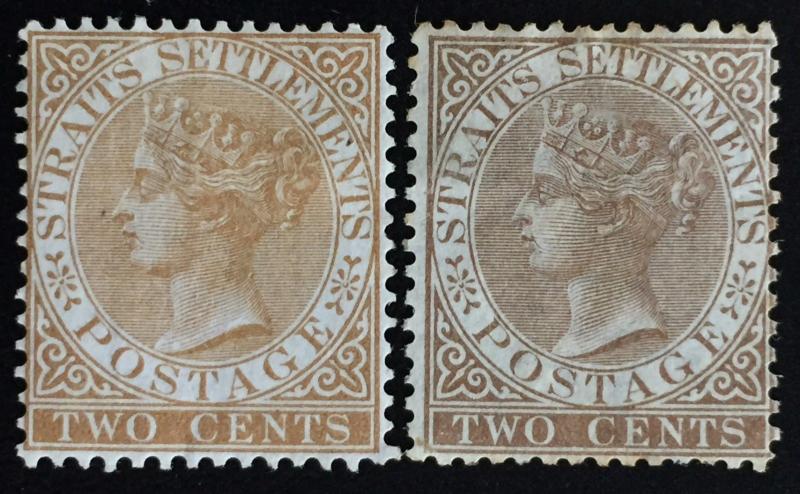 Malaya Straits Settlements 1867 QV 2c CrownCC Mint NG SG#11a&11b CV£225 MH1812