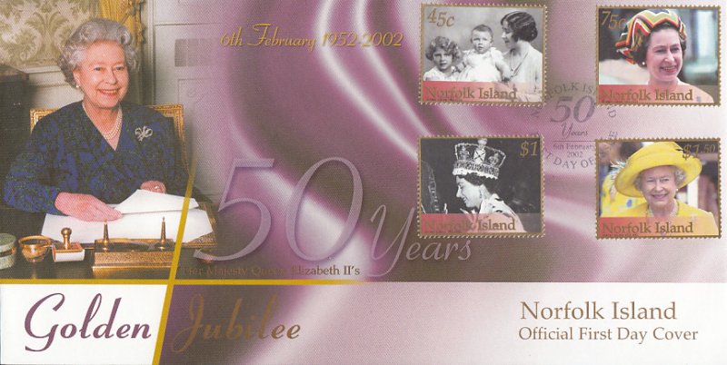 Norfolk Island 2002 FDC Sc #758-761 50th Anniversary Reign of Queen Elizabeth II