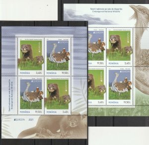 ROMANIA 2021 STAMPS EUROPE CEPT WILDLIFE FAUNA MINK MNH POST BLOCKS ANIMALS