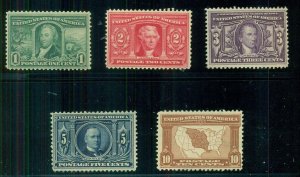 US #323-27, Complete set,  unused no gum & hinged, VF, Scott $305.00