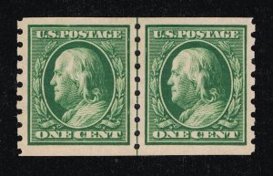 GENUINE SCOTT #392 MINT OG VLH 1910 GREEN PERF-8½ SL-WMK COIL LINE PAIR #20220