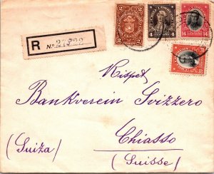 SCHALLSTAMPS CHILE 1913 POSTAL HISTORY REG COVER TAX STAMP 2CTS ADDR SUISSE