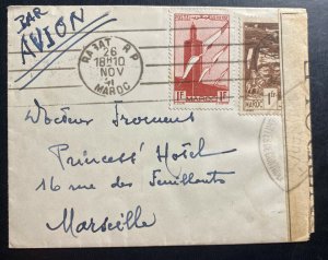 1941 Rabat Morocco Censored Airmail Cover To Marseille France