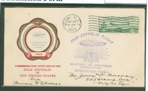 US C18 1933 Cover Carried on the October, 1933 Graf Zeppelin Century of progress flight from Miami to Chicago with cachet of the