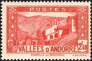 Andorra (French) #58A  MOG - 2.40fr red Vallees d'Andorre (1942)