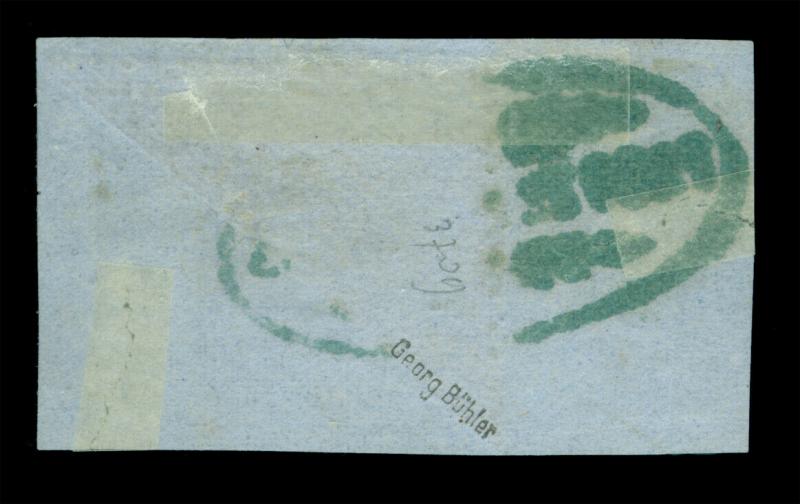 ARGENTINA 1865 Rivadavia 10c green Sc# 12a BISECT used on piece nice cxl w/Cert.