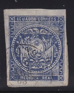 Ecuador 1865-72 Medio Real Ultramarine with 1863 Date Error Used. Scott 2