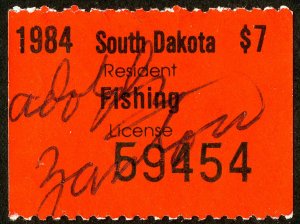 US Stamps VF South Dakota signed '84 fishing permit