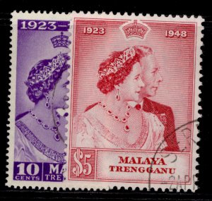 MALAYSIA - Trengganu GVI SG61-62, ROYAL SILVER WEDDING set, FINE USED. Cat £44.