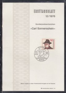 Ersttagsblatt 12/76 Scott 1213  -Carl Sonnenschein