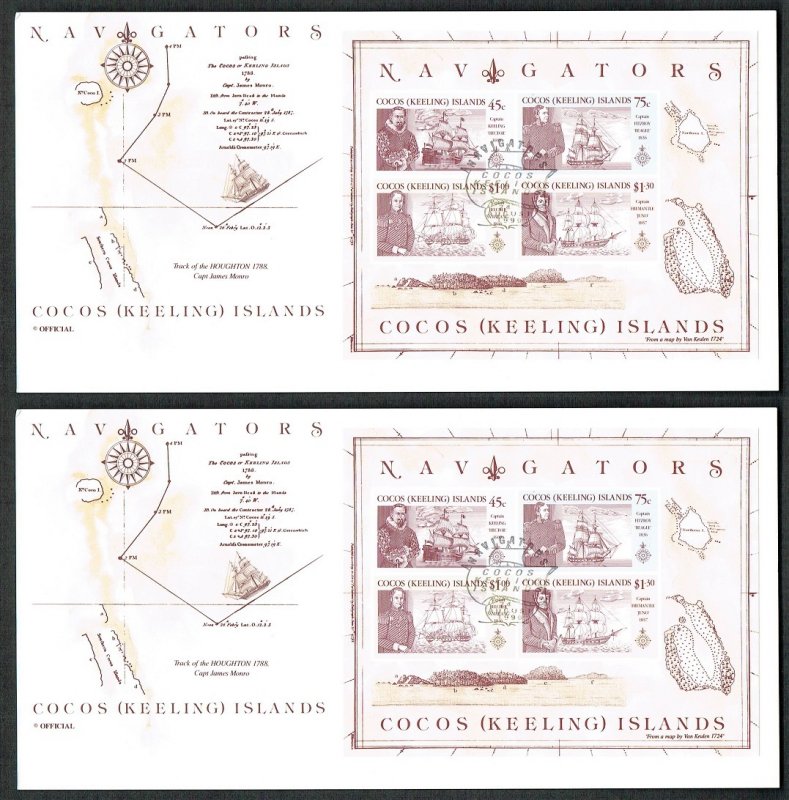 Cocos (Keeling) Is. Navigators of the Pacific 4v+MS FDC 1990 SG#223-MS227