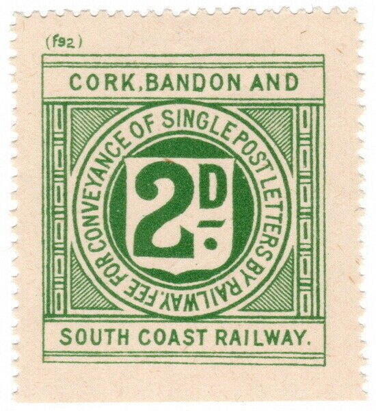 (I.B) Cork Bandon & South Coast Railway : Letter Stamp 2d (plate f92)