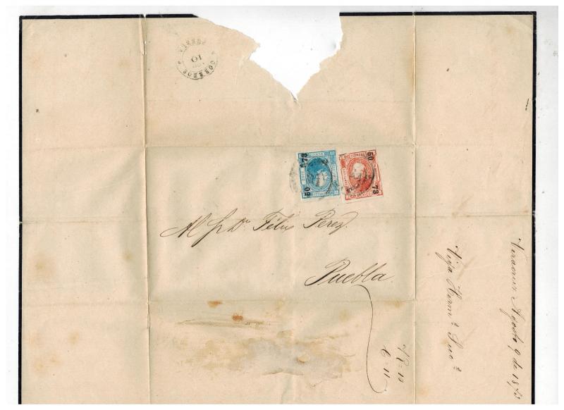 1873 Veracruz Mexico Cover to Puebla