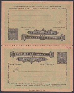 SALVADOR 1893 3c postcard with reply card attached unused..................a3149