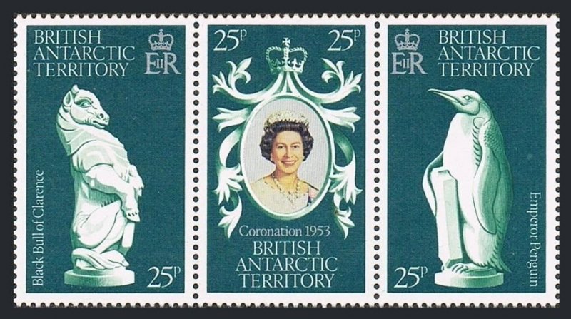 BAT 71 ac strip,MNH.Michel 71-73. QE II Coronation,1978.Black Bull,Penguin.