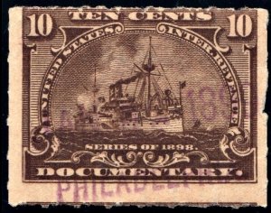 R168 10¢ Documentary Stamp (1898) Used/Date Stamped