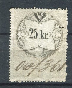 AUSTRIA; 1870s early classic Revenue issue used 25Kr value