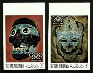 Ras Al Khaima 1968 - Mexico Olympics, Masks, Air Post - Imperf Set of 2v - MNH