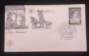 D)1973, URUGUAY, FIRST DAY COVER, ISSUE, CHRISTMAS, MADONNA, MADRE PERLA,