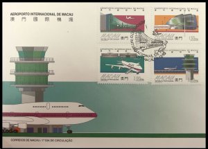 Macao 799-802,803, 2 FDC. Mi 827-830, Bl.32. Macao Airport 1995. Tower, Airplane