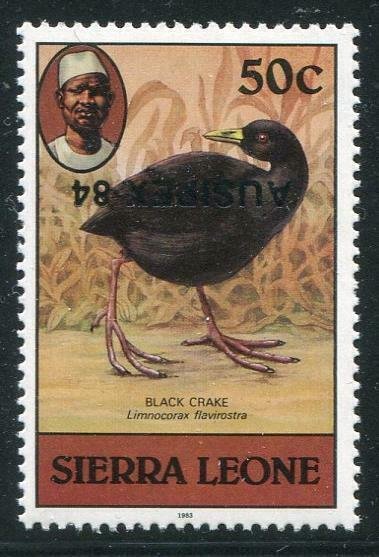 HERRICKSTAMP SIERRA LEONE Sc.# 638c Bird Stamp (Black Crane) Inverted Ovpt.