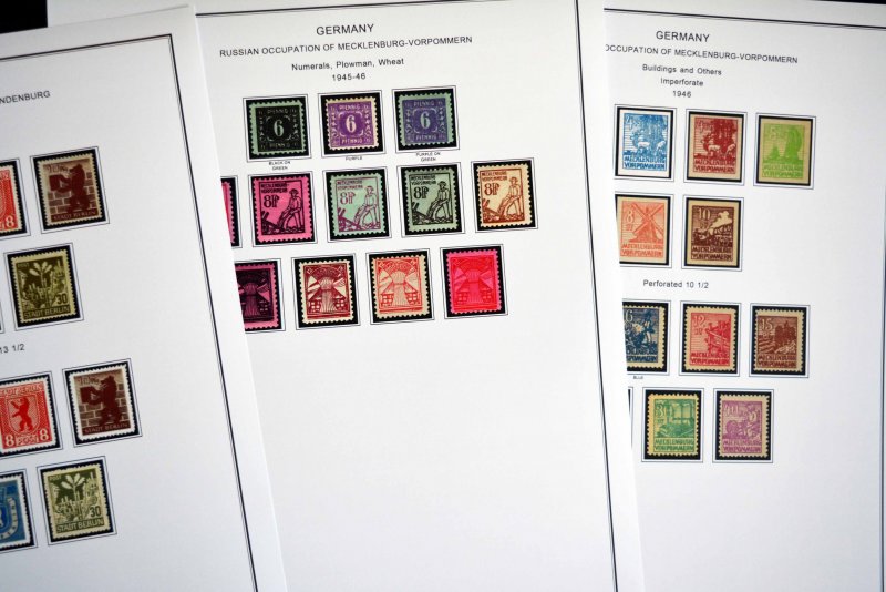 COLOR PRINTED OCCUPIED GERMANY 1945-1949 STAMP ALBUM PAGES (50 illustr. pages)