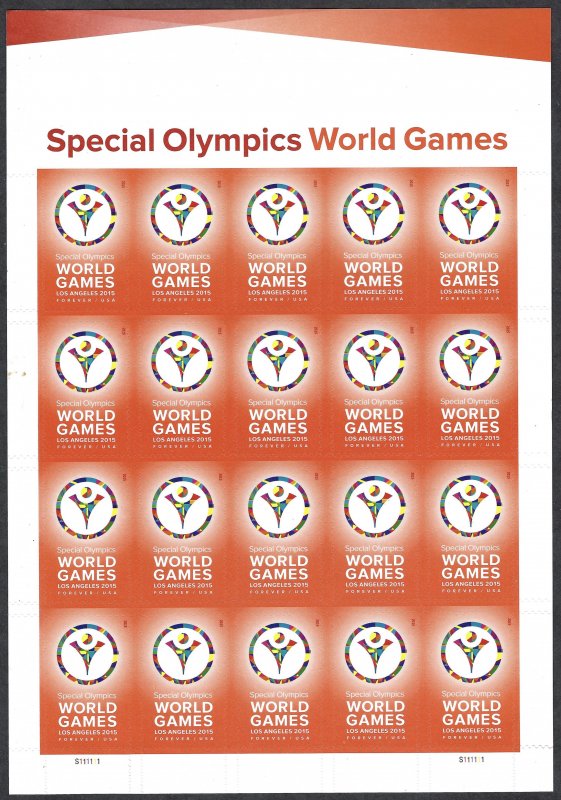 United States #4986 (49¢) Special Olympics World Games (2015). Mini-sheet. MNH
