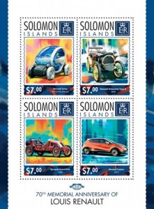 Solomon Islands - 2014 Auto Maker Louis Renault 4 Stamp Sheet 19M-495