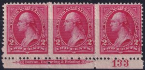 #251 Mint OG, Fine+, Plate number strip of 3, 1 stamp NH (CV $1,600) (CV $400...