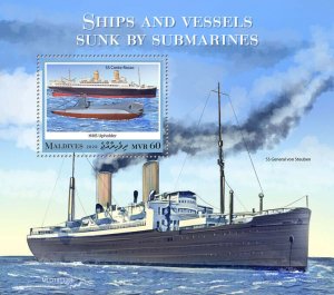 Maldives Ships Stamps 2020 MNH Vessels Sunk by Submarines SS Conte Rosso 1v S/S