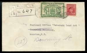 ?NOINVILLE, N.B. REGISTERED h/s  1947 War / RPO, Peace issue cover Canada