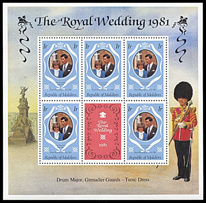 Maldive Islands 906-908, MNH, Royal Wedding minisheets, new colors and perfs.