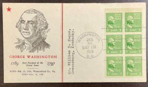 804b Linprint cachet George Washington Booklet Pane, Prexie Series FDC 1939