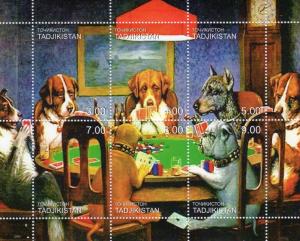 Tadjikistan Aces High (Dog characters playing cards)Shlt 6v.