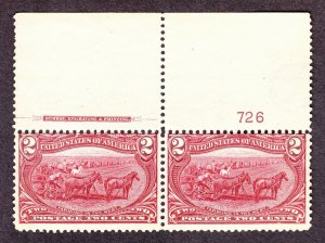 US 286 2c Trans-Mississippi Plate #726 Inscription Pair F-VF OG H SCV $60