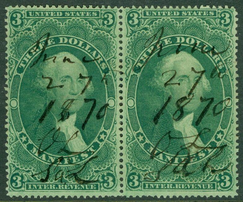 USA : 1862. Scott #R86c Choice, Extra Fine pair. A Gem. Catalog $125.00.