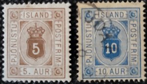 Iceland, 1876-95, Official Mail, #0 5,O 6,numerals on shield, SCV$25.50