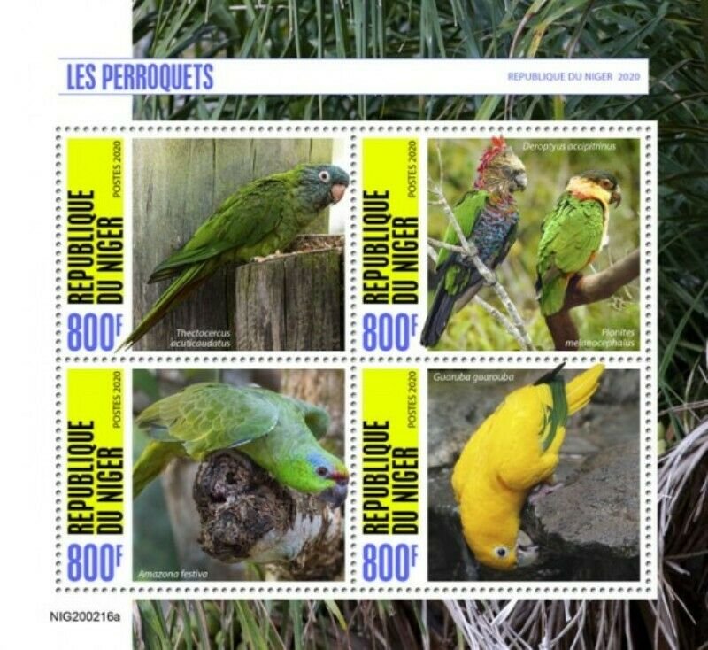 Niger - 2020 Parrots on Stamps - 4 Stamp Sheet - NIG200216a