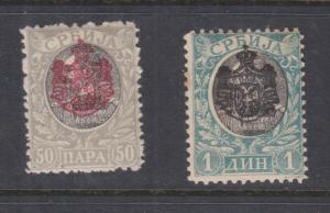 SERBIA, Arms overprint, perf. 11 1/2, 50p. & 1d., lhm., trace of spots.