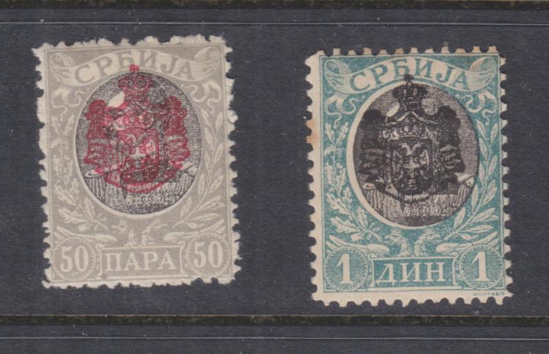 SERBIA, Arms overprint, perf. 11 1/2, 50p. & 1d., lhm., trace of spots.