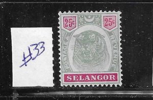 MALAYA- SELANGOR SCOTT #33 1895-99 TIGER 25C- MINT HINGED