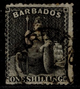 BARBADOS QV SG47, 1s black, FINE USED. Cat £25. CDS pmk