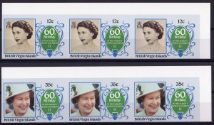 British Virgin 1986 Sc#532/535 QUEEN ELIZABETH II 60th.STRIP OF 3 IMPERFORATED